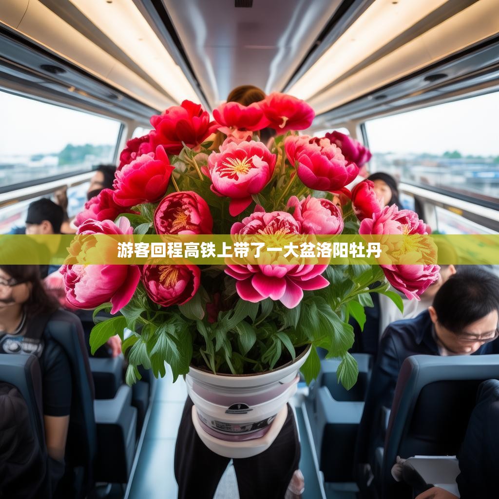 游客回程高铁上带了一大盆洛阳牡丹